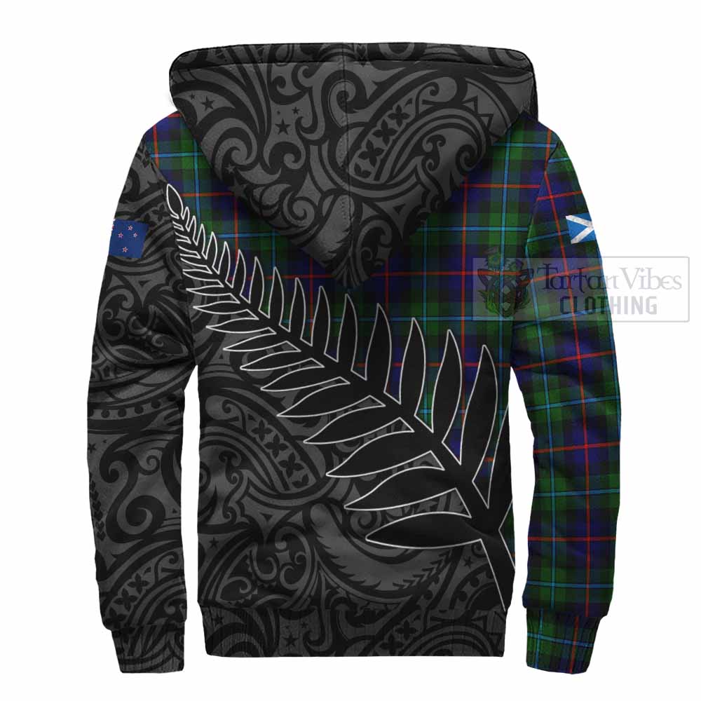 Tartan Vibes Clothing Calder Crest Tartan Sherpa Hoodie with New Zealand Silver Fern Half Style