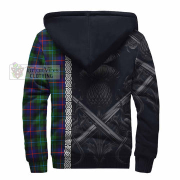 Calder Tartan Sherpa Hoodie with Family Crest Cross Sword Thistle Celtic Vibes - Tartan Vibes Clothing