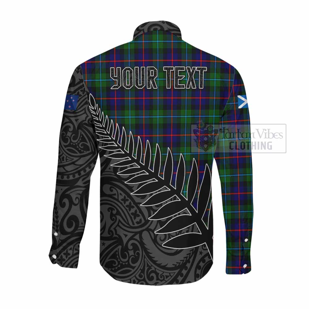 Tartan Vibes Clothing Calder Crest Tartan Long Sleeve Button Shirt with New Zealand Silver Fern Half Style