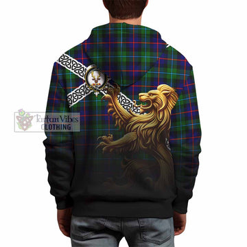 Calder Crest Tartan Hoodie with Golden Lion Emblem Celtic Style - Tartan Vibes Clothing