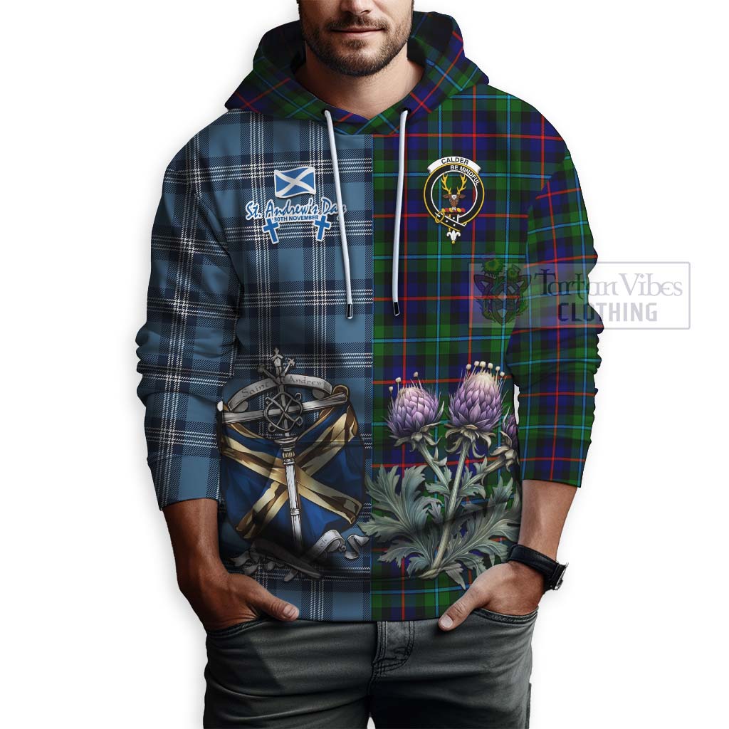 Tartan Vibes Clothing Calder Tartan Hoodie Happy St. Andrew's Day Half Tartan Style