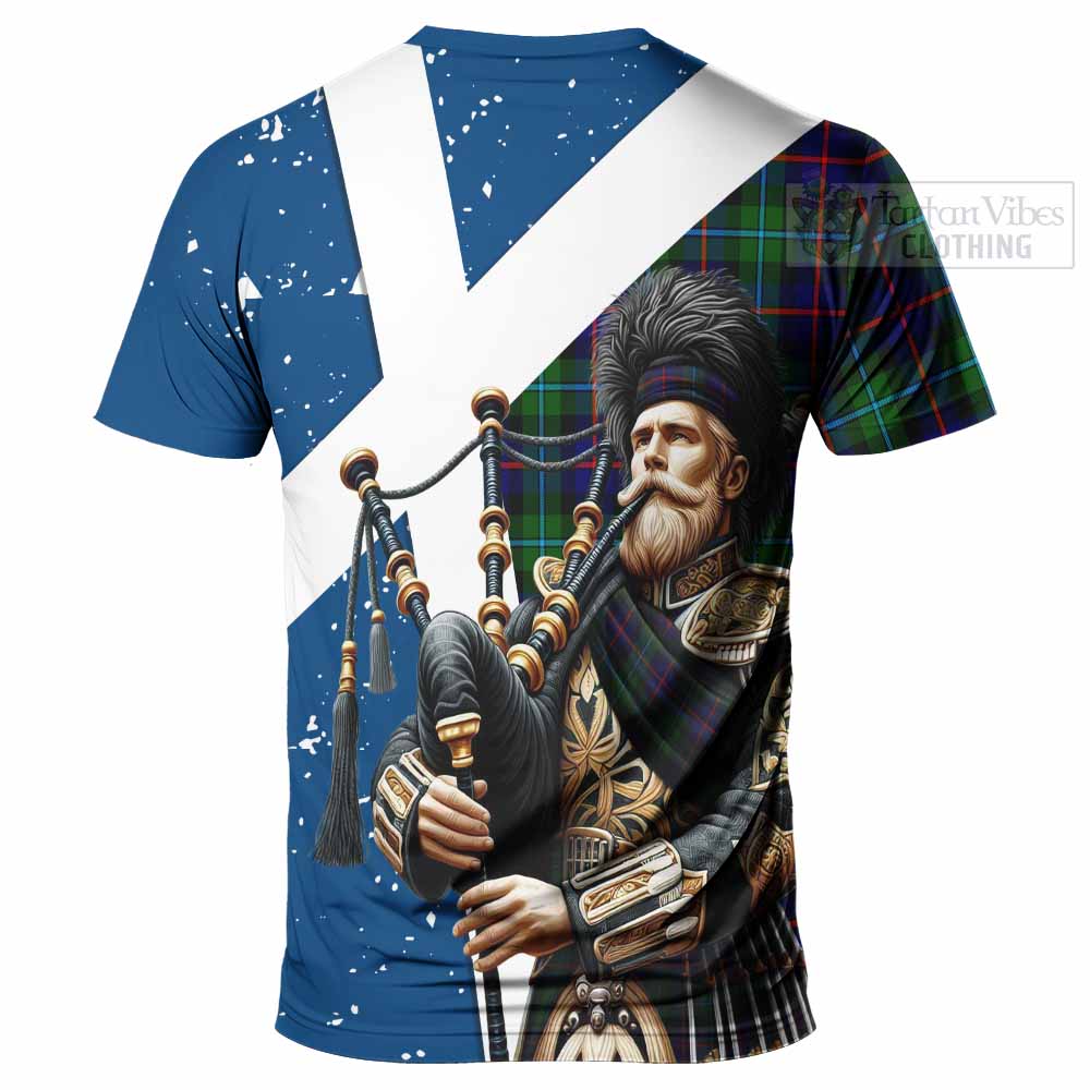 Tartan Vibes Clothing Calder Tartan T-Shirt with Family Crest Scottish Bagpiper Vibes