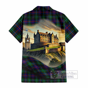 Calder Tartan Family Crest Hawaiian Shirt with Scottish Ancient Castle Style - Tartan Vibes Clothing