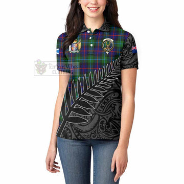 Calder Crest Tartan Women's Polo Shirt with New Zealand Silver Fern Half Style