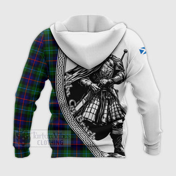 Calder Tartan Clan Crest Knitted Hoodie with Highlander Warrior Celtic Style