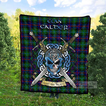 Calder Tartan Quilt with Celtic Skull Alba Gu Brath Style