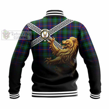 Calder Crest Tartan Baseball Jacket with Golden Lion Emblem Celtic Style - Tartan Vibes Clothing
