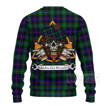 Calder Tartan Ugly Sweater with Family Crest and Bearded Skull Holding Bottles of Whiskey - Tartan Vibes Clothing