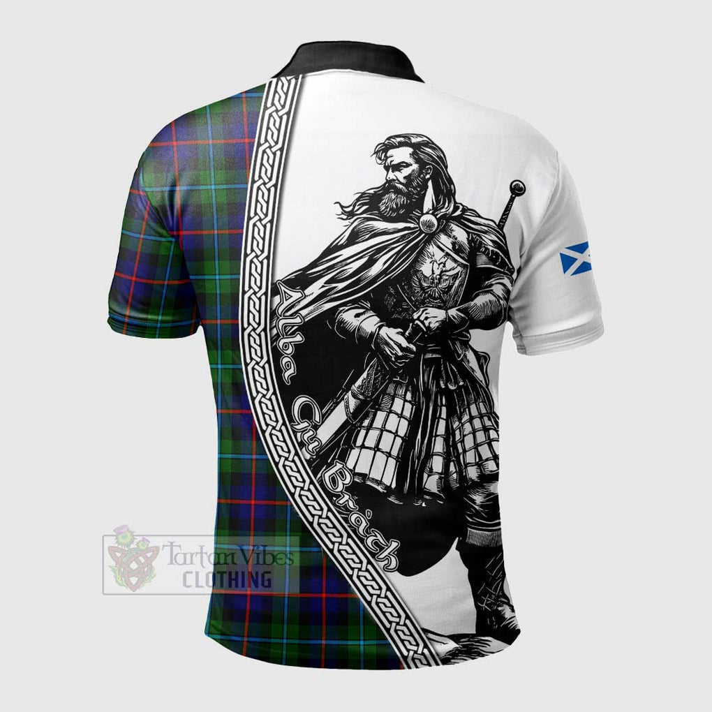 Tartan Vibes Clothing Calder Tartan Clan Crest Polo Shirt with Highlander Warrior Celtic Style