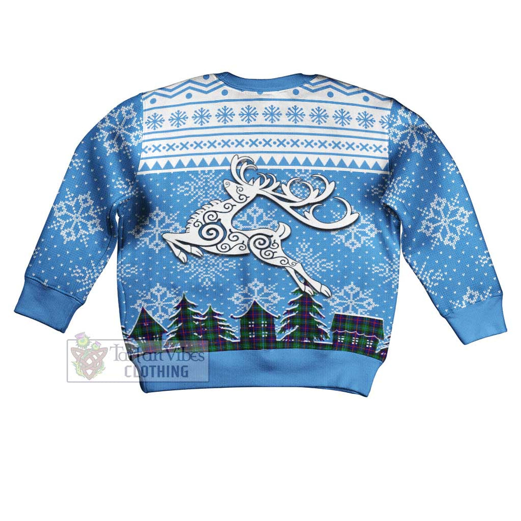 Tartan Vibes Clothing Calder Clan Christmas Kid Ugly Sweater with Tartan and Celtic Raindeer Style