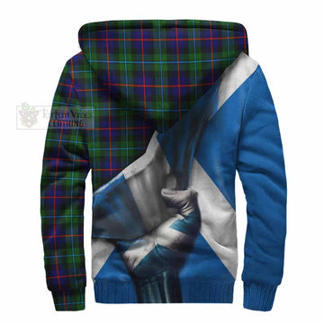 Calder Tartan Sherpa Hoodie with Family Crest Scotland Patriotic Style