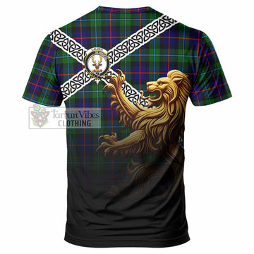 Calder Crest Tartan T-Shirt with Golden Lion Emblem Celtic Style - Tartan Vibes Clothing