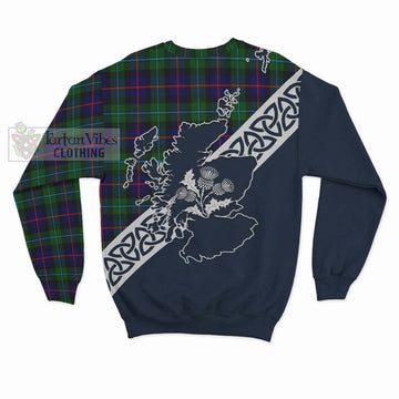 Calder Tartan Sweatshirt Featuring Thistle and Scotland Map