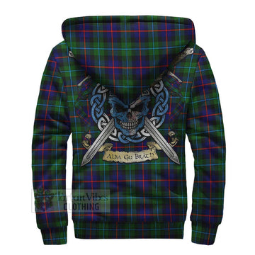 Calder Tartan Sherpa Hoodie with Family Crest Celtic Skull Style