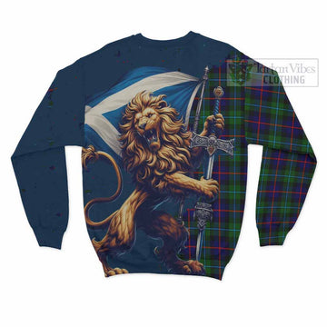 Calder Tartan Family Crest Sweatshirt with Scottish Majestic Lion