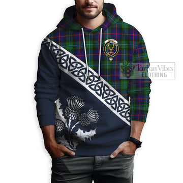 Calder Tartan Hoodie Featuring Thistle and Scotland Map