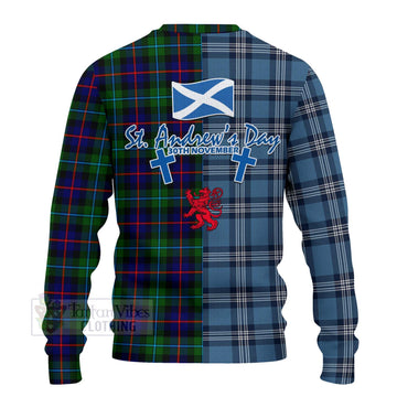Calder Tartan Knitted Sweater Happy St. Andrew's Day Half Tartan Style - Tartan Vibes Clothing