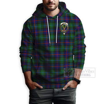 Calder Tartan Hoodie with Family Crest and Bearded Skull Holding Bottles of Whiskey