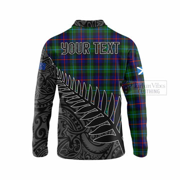 Calder Crest Tartan Long Sleeve Polo Shirt with New Zealand Silver Fern Half Style - Tartan Vibes Clothing