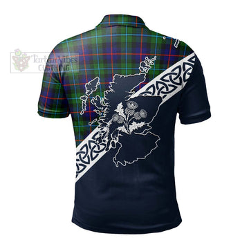 Calder Tartan Polo Shirt Featuring Thistle and Scotland Map