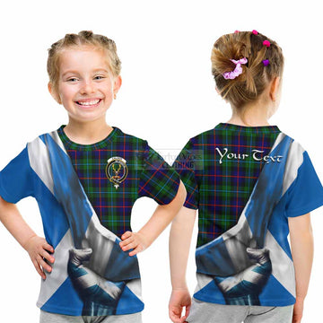 Calder Tartan Kid T-Shirt with Family Crest Scotland Patriotic Style