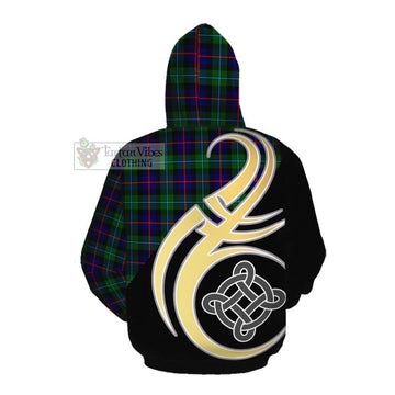 Calder Tartan Cotton Hoodie with Family Crest and Celtic Symbol Style Pullover Hoodie - Tartan Vibes Clothing
