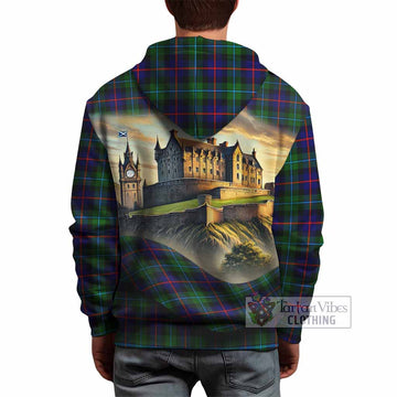 Calder Tartan Family Crest Hoodie with Scottish Ancient Castle Style - Tartan Vibes Clothing