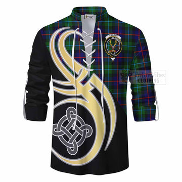 Calder Tartan Ghillie Kilt Shirt with Family Crest and Celtic Symbol Style - Tartan Vibes Clothing