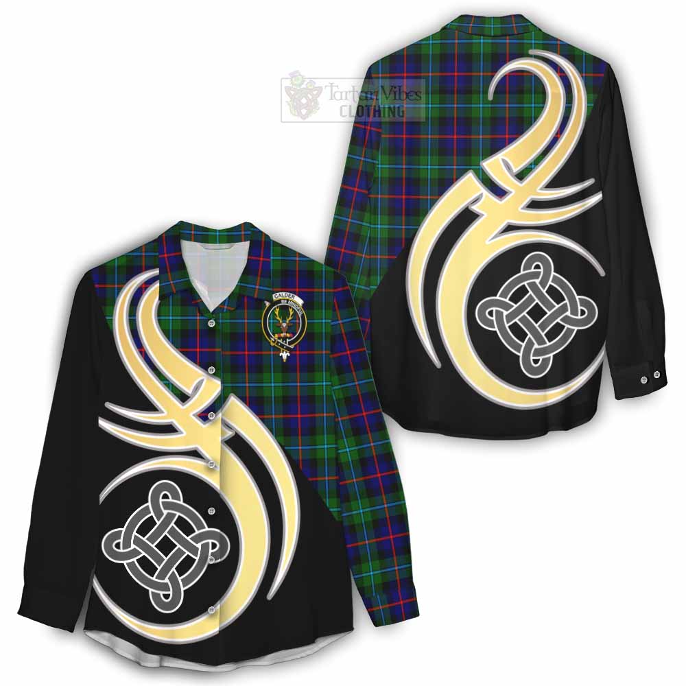 Tartan Vibes Clothing Calder Tartan Women's Casual Shirt with Family Crest and Celtic Symbol Style