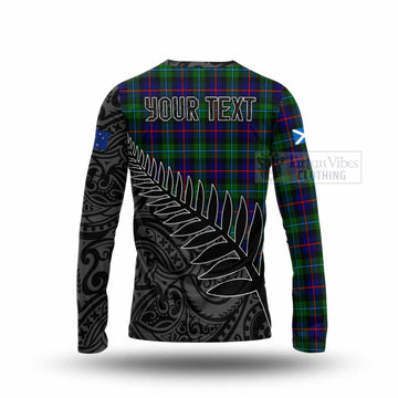 Calder Crest Tartan Long Sleeve T-Shirt with New Zealand Silver Fern Half Style - Tartan Vibes Clothing