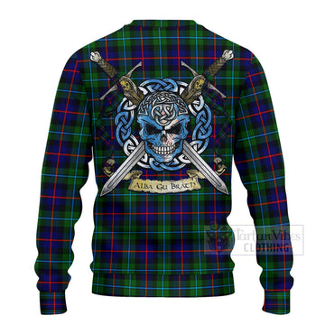 Calder Tartan Ugly Sweater with Family Crest Celtic Skull Style - Tartan Vibes Clothing