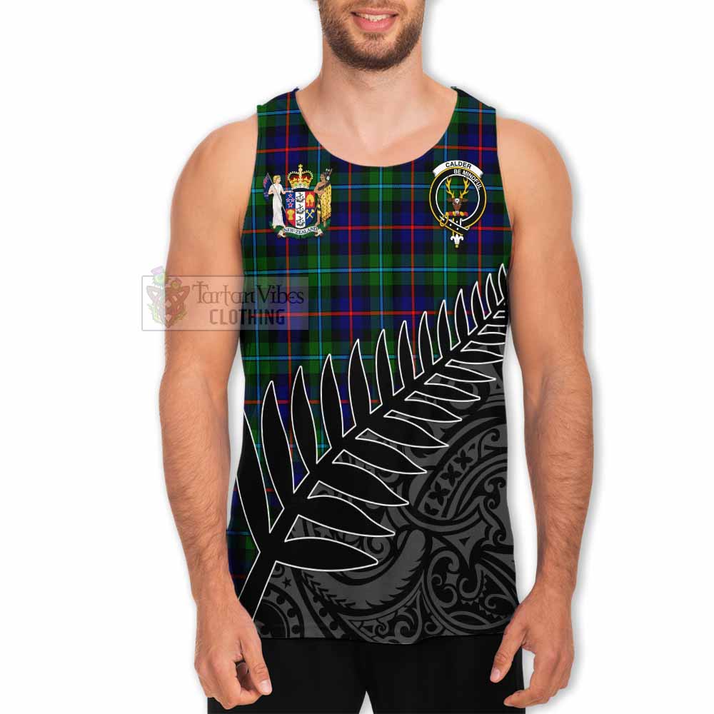 Tartan Vibes Clothing Calder Crest Tartan Men's Tank Top with New Zealand Silver Fern Half Style