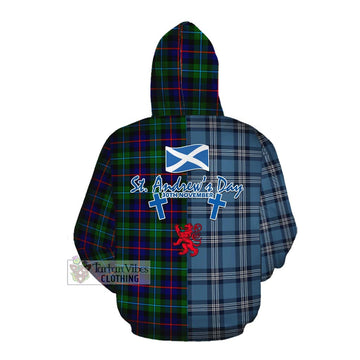 Calder Tartan Cotton Hoodie Happy St. Andrew's Day Half Tartan Style Pullover Hoodie - Tartan Vibes Clothing