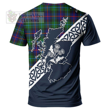 Calder Tartan T-Shirt Featuring Thistle and Scotland Map