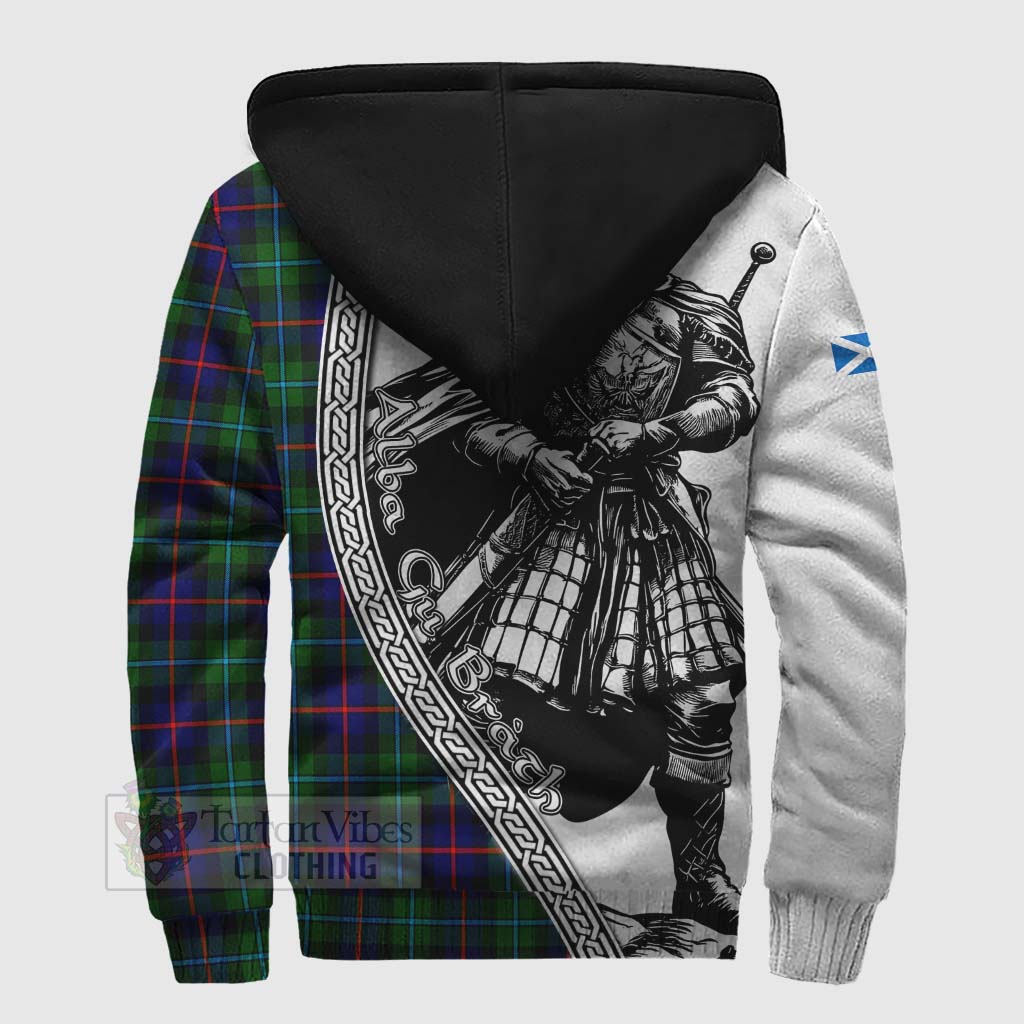 Tartan Vibes Clothing Calder Tartan Clan Crest Sherpa Hoodie with Highlander Warrior Celtic Style