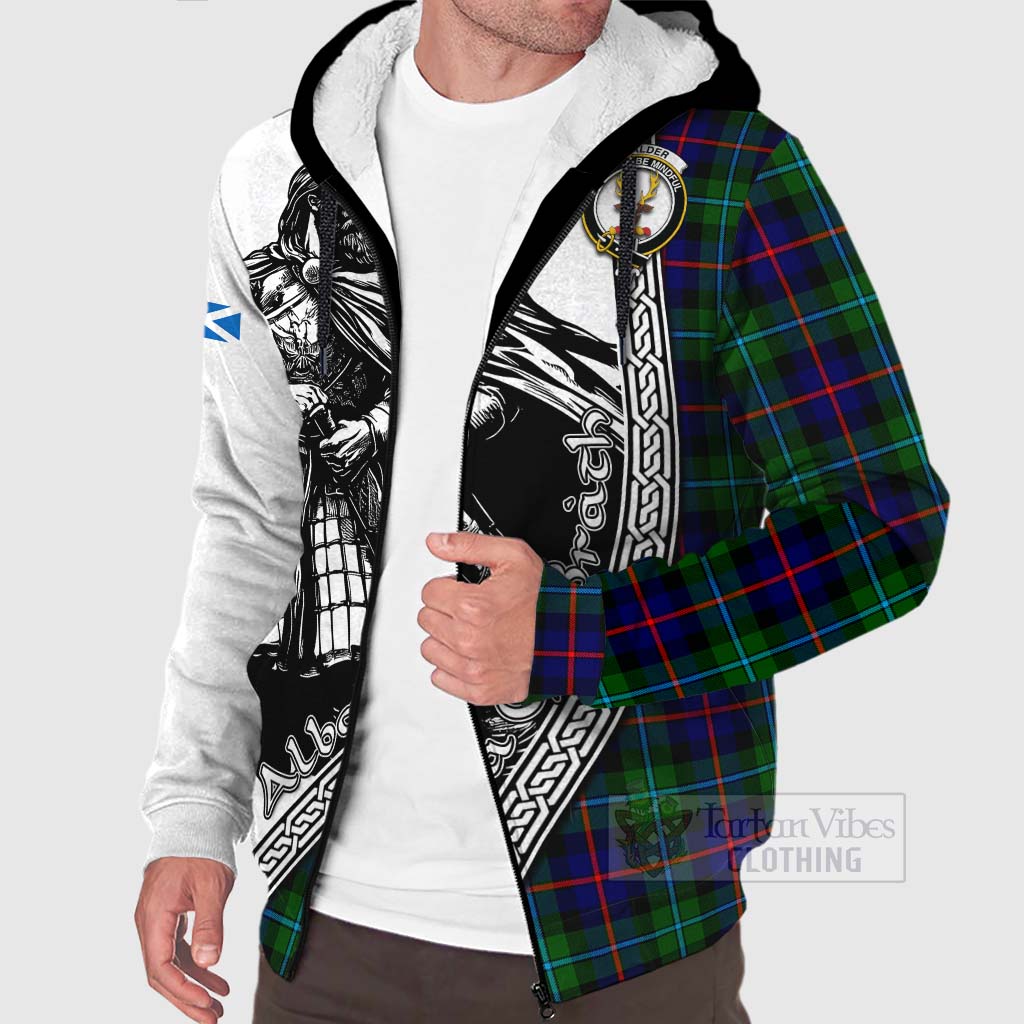 Tartan Vibes Clothing Calder Tartan Clan Crest Sherpa Hoodie with Highlander Warrior Celtic Style