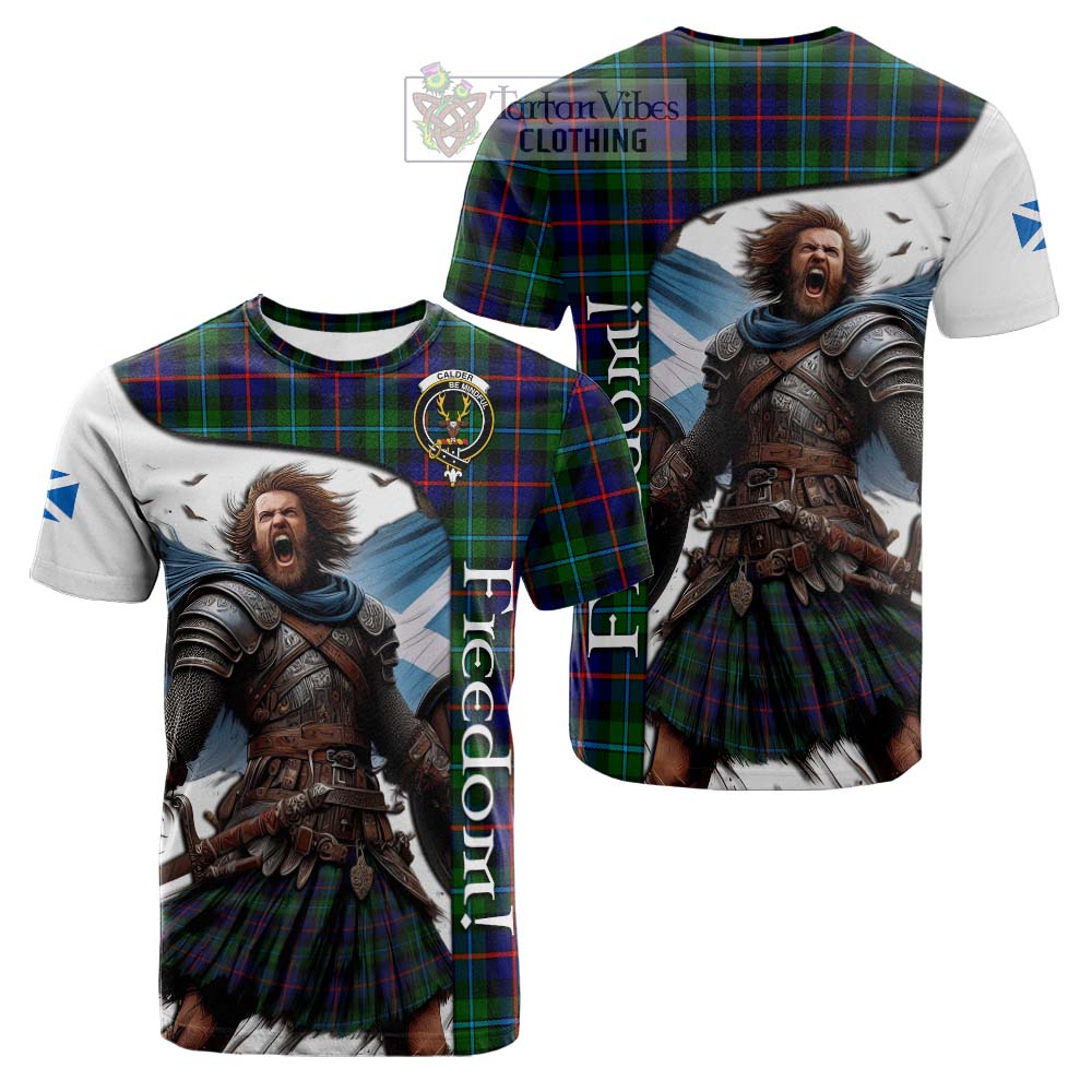 Tartan Vibes Clothing Calder Crest Tartan Cotton T-shirt Inspired by the Freedom of Scottish Warrior