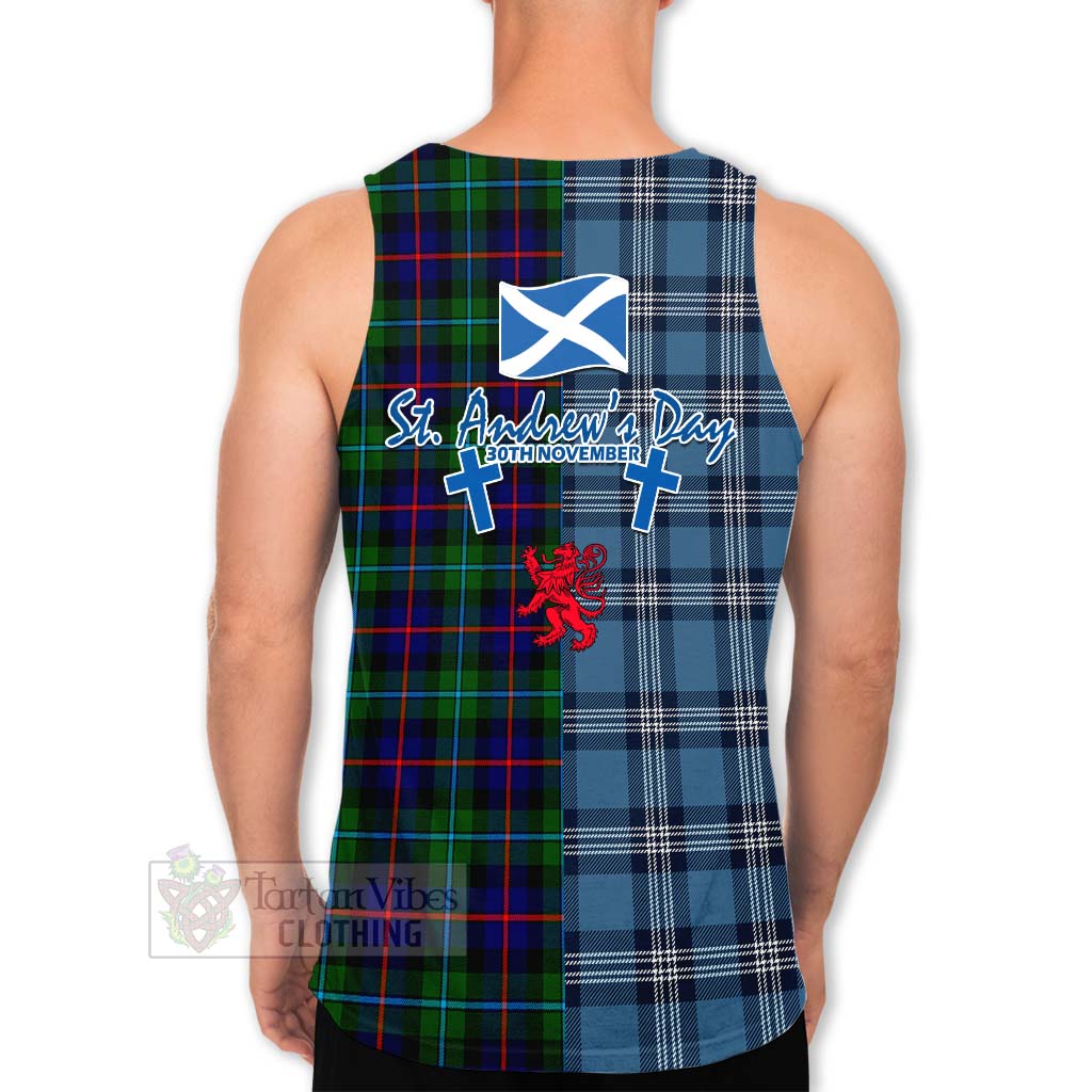 Tartan Vibes Clothing Calder Tartan Men's Tank Top Happy St. Andrew's Day Half Tartan Style