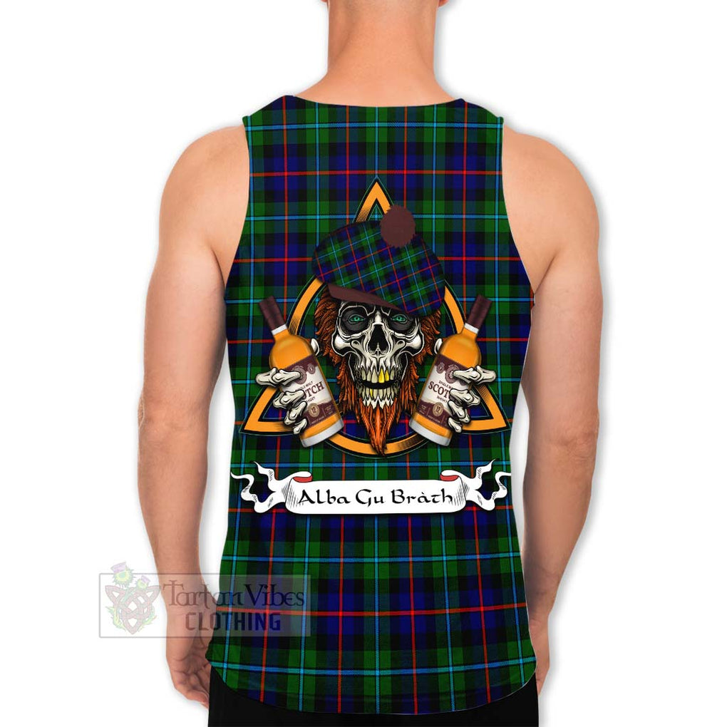 Tartan Vibes Clothing Calder Tartan Men's Tank Top with Family Crest and Bearded Skull Holding Bottles of Whiskey