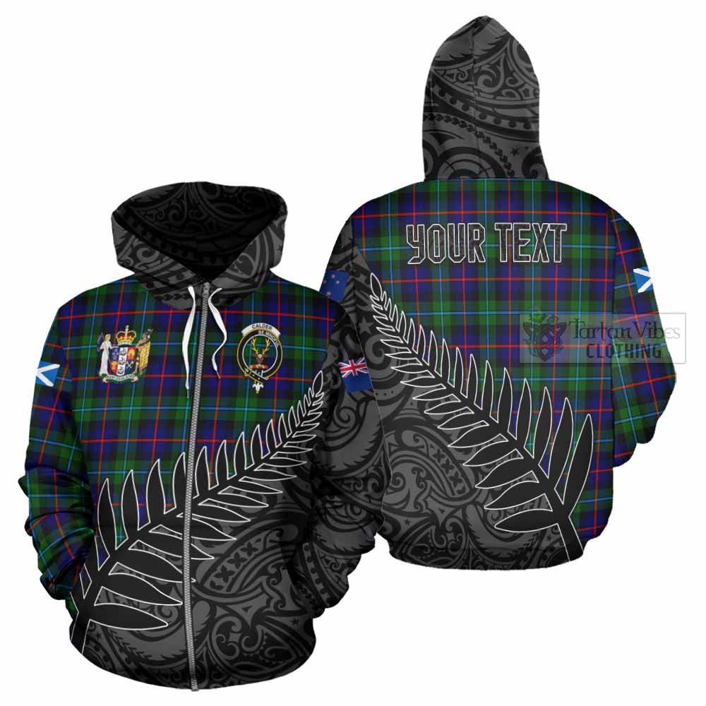 Tartan Vibes Clothing Calder Crest Tartan Hoodie with New Zealand Silver Fern Half Style