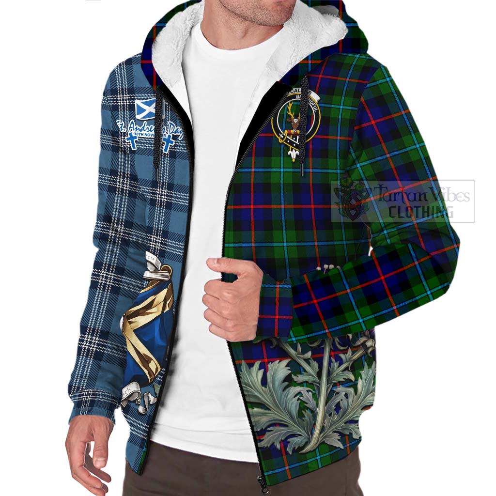 Tartan Vibes Clothing Calder Tartan Sherpa Hoodie Happy St. Andrew's Day Half Tartan Style