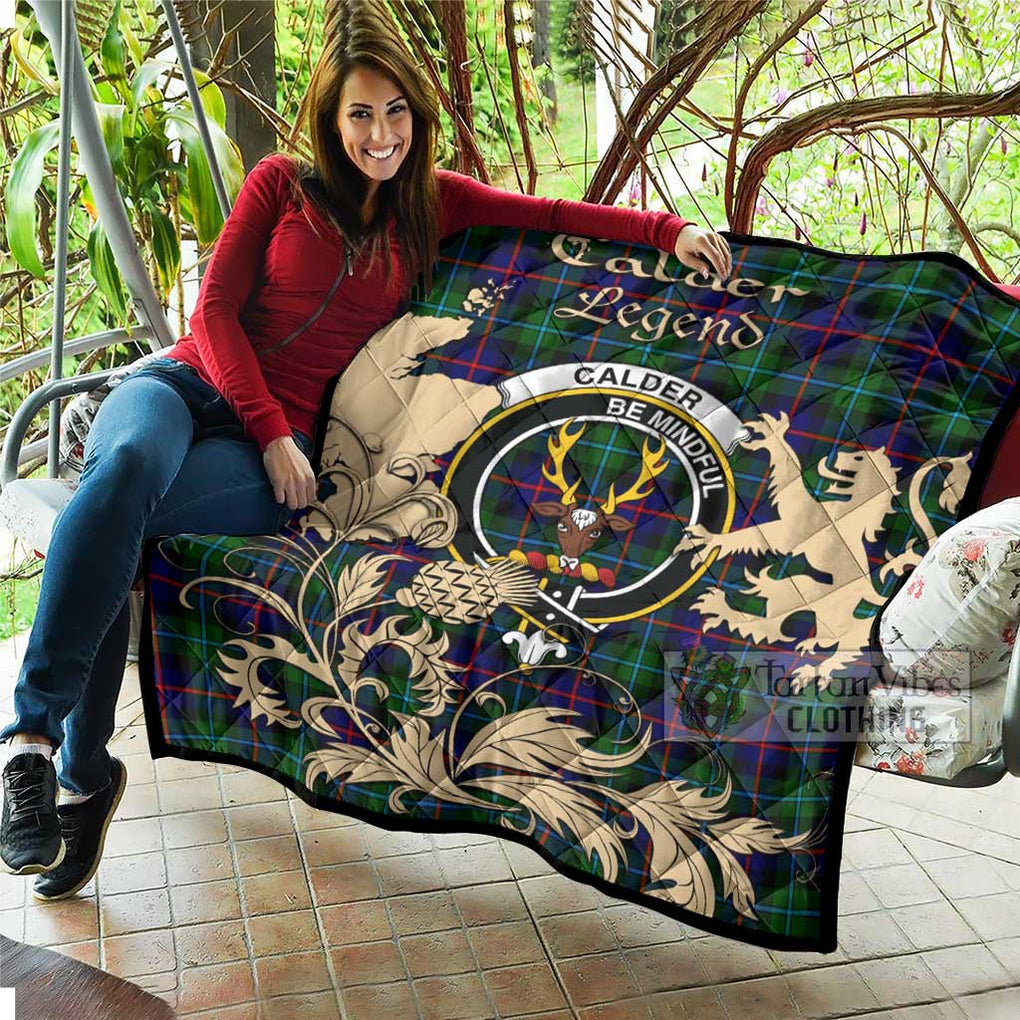 Tartan Vibes Clothing Calder Tartan Quilt with Family Crest and Scottish Symbol Style