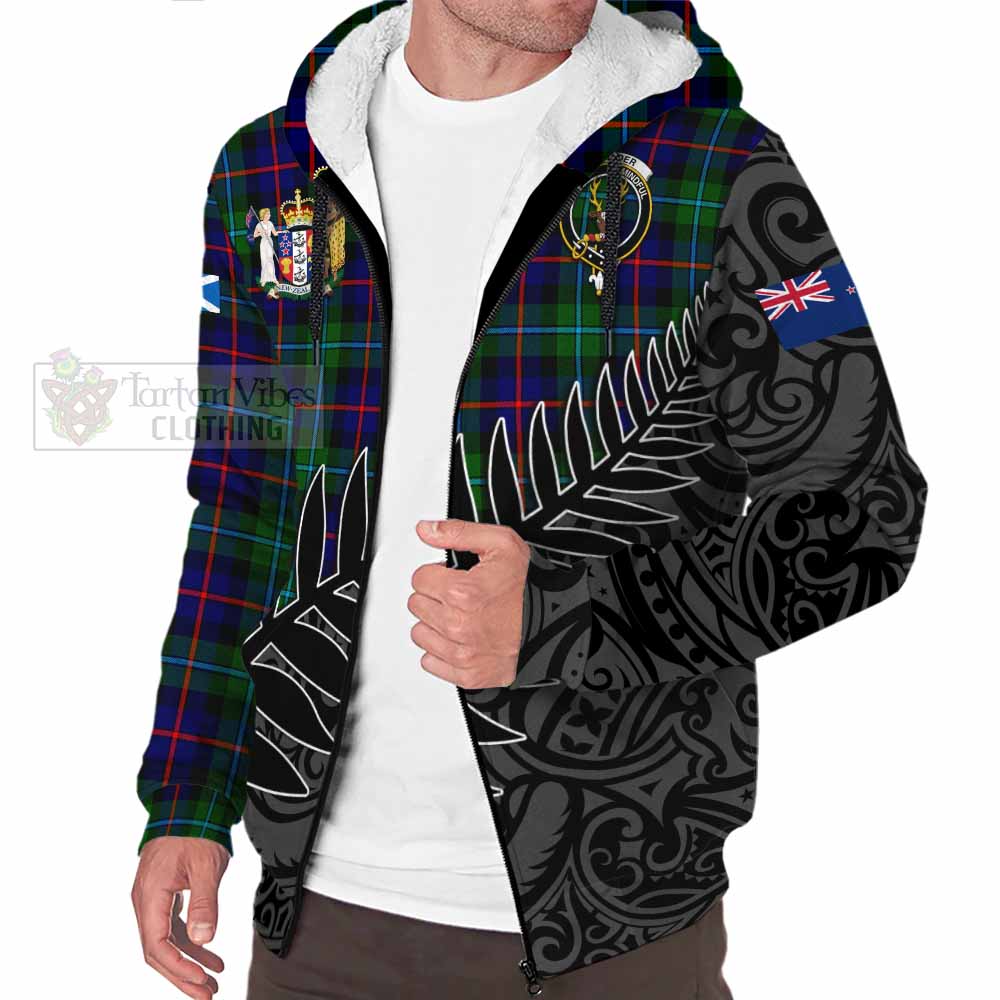 Tartan Vibes Clothing Calder Crest Tartan Sherpa Hoodie with New Zealand Silver Fern Half Style