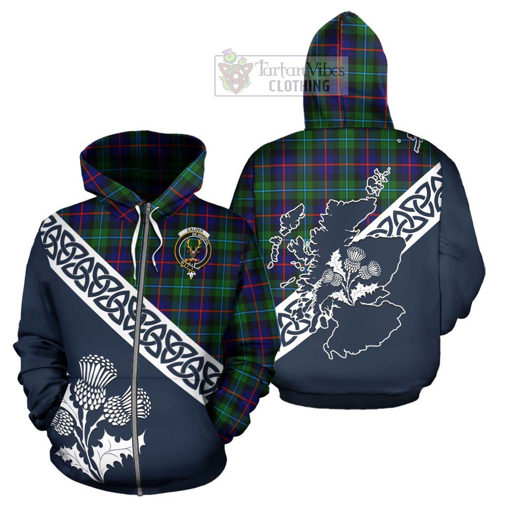 Tartan Vibes Clothing Calder Tartan Hoodie Featuring Thistle and Scotland Map