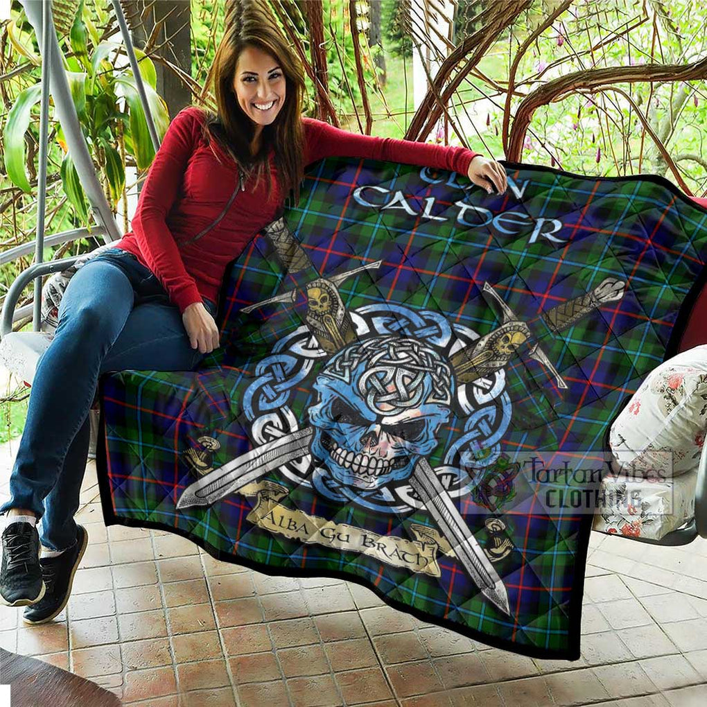 Tartan Vibes Clothing Calder Tartan Quilt with Celtic Skull Alba Gu Brath Style