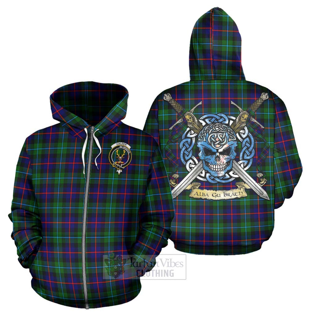 Tartan Vibes Clothing Calder Tartan Hoodie with Family Crest Celtic Skull Style