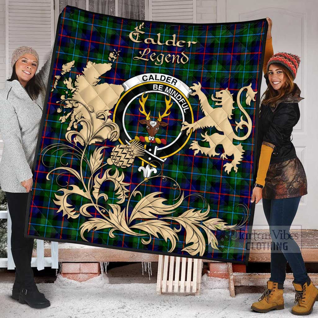 Tartan Vibes Clothing Calder Tartan Quilt with Family Crest and Scottish Symbol Style