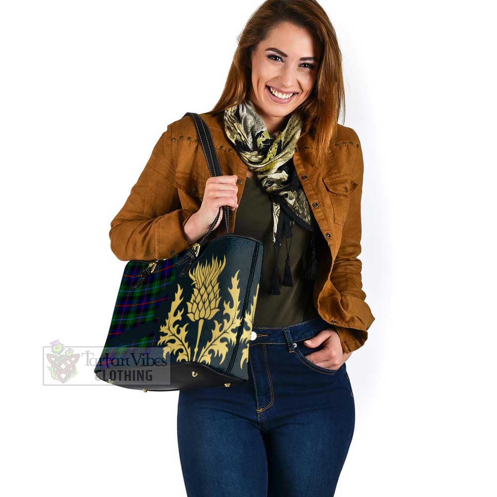 Calder Tartan Leather Tote Bag Gold Thistle Style - Tartan Vibes Clothing