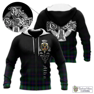 Calder Tartan Knitted Hoodie Featuring Alba Gu Brath Family Crest Celtic Inspired