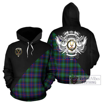 Calder Tartan Hoodie with Family Crest and Military Logo Style